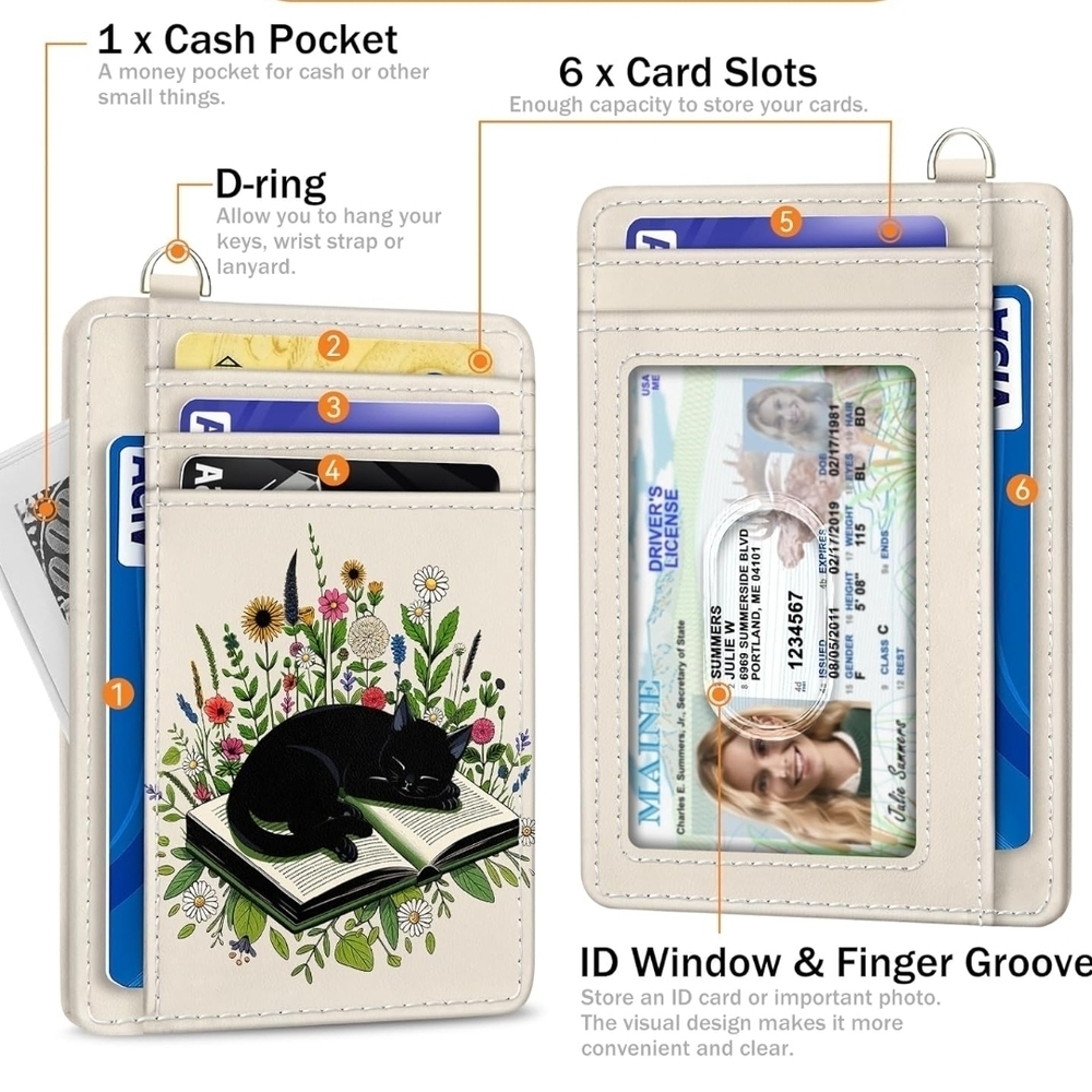 Chic Floral Cat Card Holder
